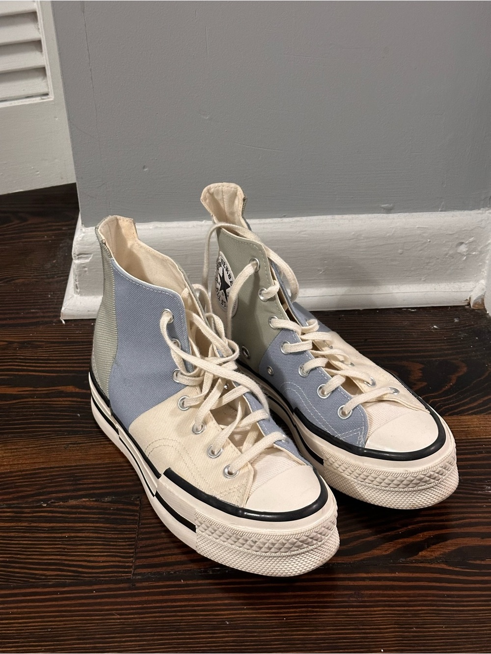 Converse Chuck Taylor All Star 70s cream, blue, green high top platform shoes